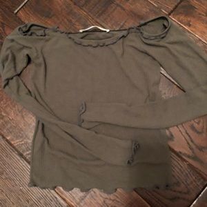 Ruffled Long Sleeve Green Crop Top